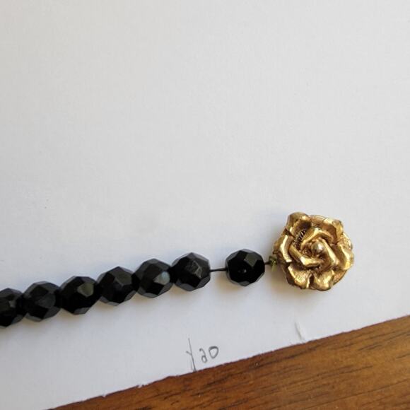 Vintage Black Bead Necklace - Gold Tone Rose Clasp, 21 Inches - Picture 6 of 10